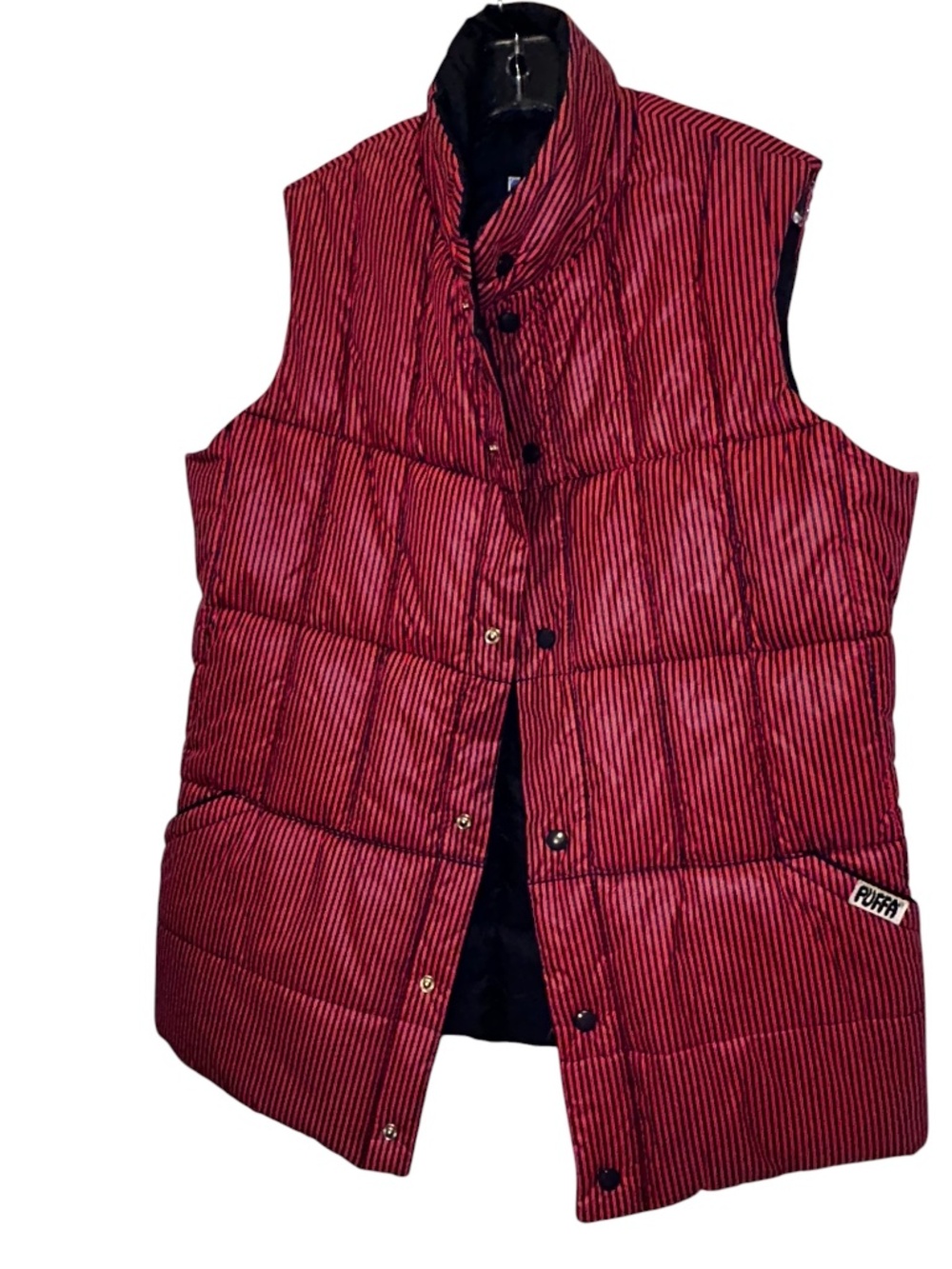 Puffa made in England red blue striped puffer vest jacket L